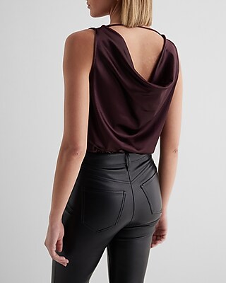 Skimming Satin Double Cowl Neck Sleeveless Bodysuit - image 3