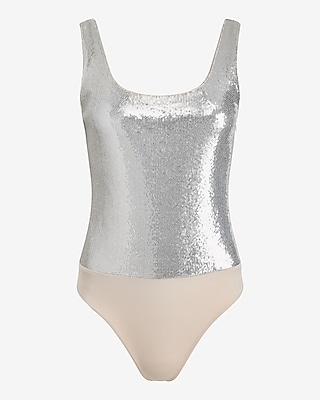 Body Contour Sequin Scoop Neck Bodysuit