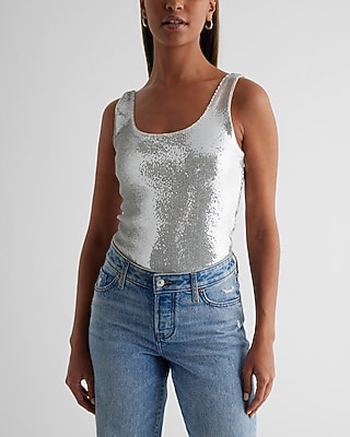 Body Contour Sequin Scoop Neck Bodysuit