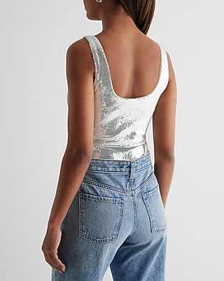 Body Contour Sequin Scoop Neck Bodysuit