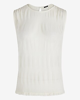 Skimming Mesh Crew Neck Pleated Tank