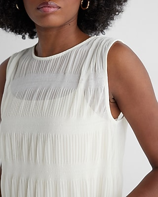 Skimming Mesh Crew Neck Pleated Tank - image 2