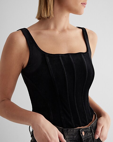 Ribbed corset top - Black - Ladies