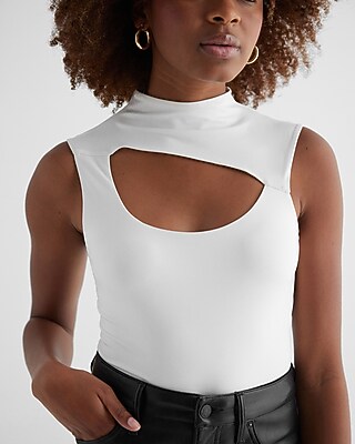 Body Contour Compression Mock Neck Cutout Cropped Tank