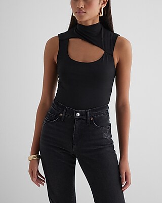 Body Contour Compression Mock Neck Cutout Cropped Tank