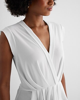 Pleated V-neck 3/4 Sleeves Ruffle A-Line Dress With Slit Slate Blue main image 1