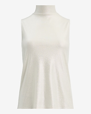 Ribbed Foil Mock Neck Tank