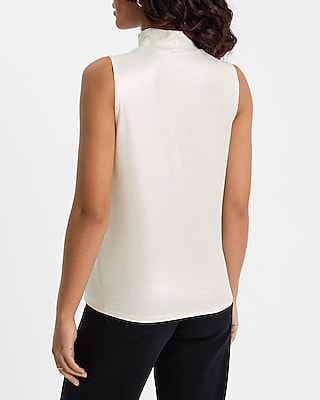 Ribbed Foil Mock Neck Tank