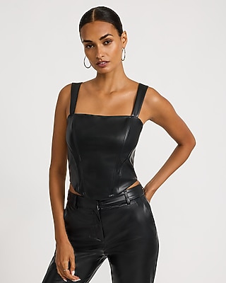 Faux Leather Square Neck Corset Tank | Express