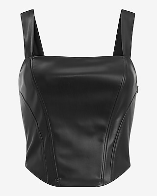 Faux Leather Square Neck Corset Tank | Express