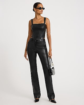 Faux Leather Square Neck Corset Tank | Express
