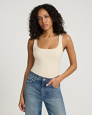 Body Contour Light Compression Stretch Cotton Square Neck Tank in Sandshell - image 2