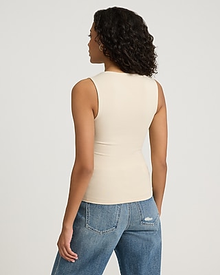 Body Contour Light Compression Stretch Cotton Square Neck Tank in Sandshell - image 3