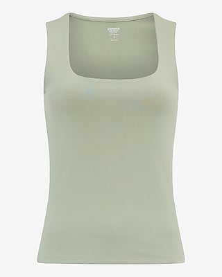 Body Contour Stretch Cotton Square Neck Tank-White - image 4