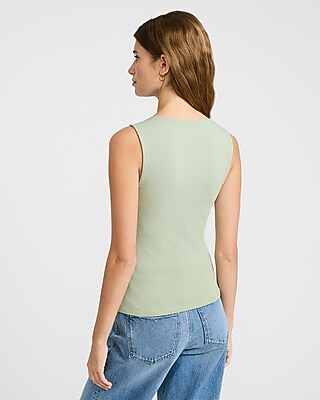 Body Contour Stretch Cotton Square Neck Tank-White - image 2