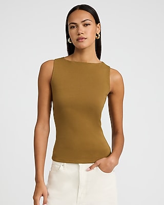 Body Contour Light Compression Stretch Cotton Boat Neck Tank | Express