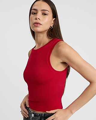 Body Contour Seamless Ribbed High Neck Cropped Tank