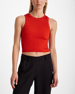 Body Contour Seamless Ribbed High Neck Cropped Tank