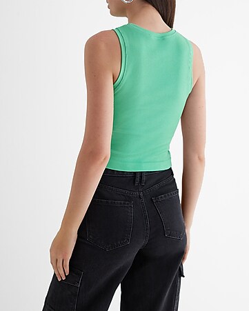 Entyinea Womens Summer Tank Tops Sleeveless Round Neck Twist Front Tops  Shirts Green L 
