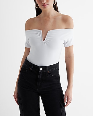 White Off-the-Shoulder Bodysuit - size small - a bit - Depop