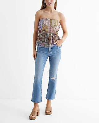 Floral Strapless Tulle Tiered Peplum Tube Top