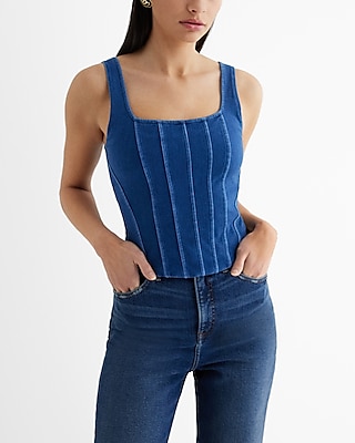 Faux Leather Square Neck Corset Crop Tank Top - Shop Delfina Clothing