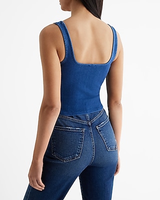 Body Contour Medium Denim Square Neck Corset Cropped Tank