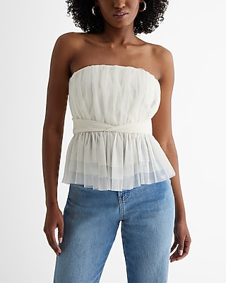 Strapless Tulle Tiered Peplum Tube Top