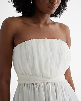 Strapless Tulle Tiered Peplum Tube Top