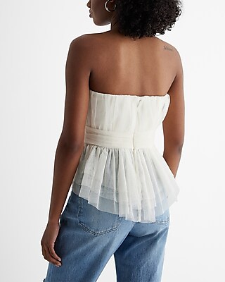 Strapless Tulle Tiered Peplum Tube Top