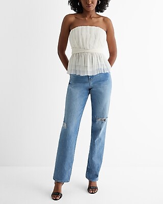 Strapless Tulle Tiered Peplum Tube Top