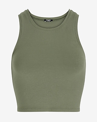 Fitted Ribbed High Neck Cropped Tank