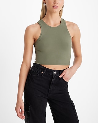 Fitted Ribbed High Neck Cropped Tank