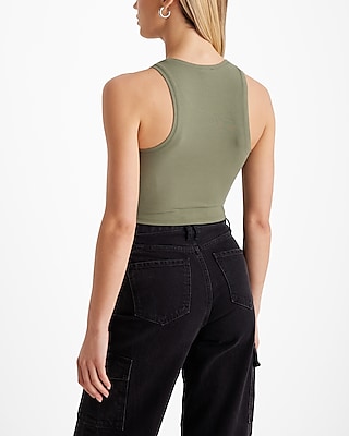 Fitted Ribbed High Neck Cropped Tank