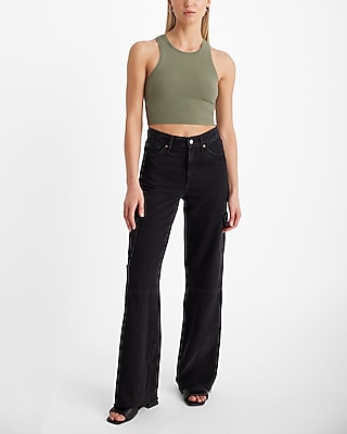 Fitted Ribbed High Neck Cropped Tank