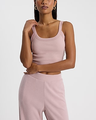 Waffle Fitted Scoop Neck Cropped Cami