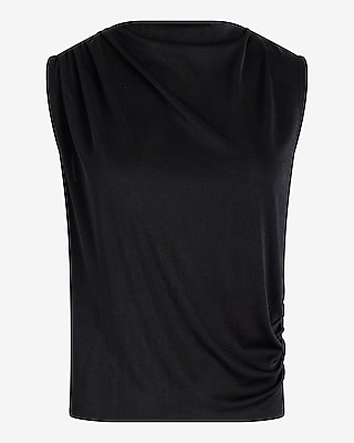 Skimming Draped Cowl Neck Pleated Shoulder Tank