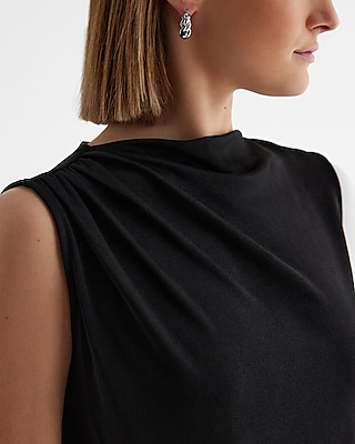 Skimming Draped Cowl Neck Pleated Shoulder Tank