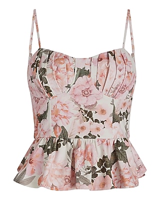 Fitted Floral Pleated Bustier Peplum Cami