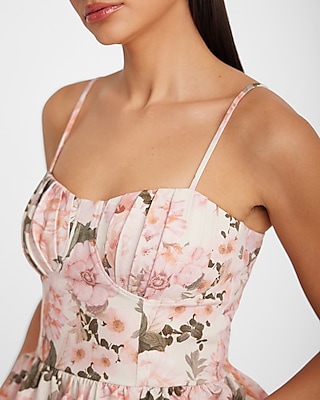 Fitted Floral Pleated Bustier Peplum Cami