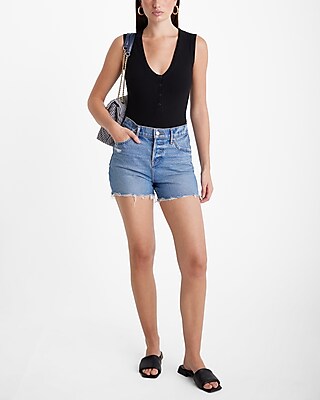 Fitted Ribbed V-Neck Sleeveless Henley Bodysuit