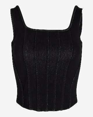 Body Contour Black Denim Square Neck Corset Cropped Tank