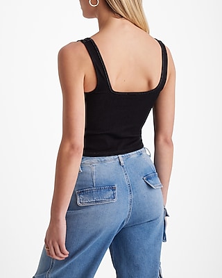 Body Contour Black Denim Square Neck Corset Cropped Tank