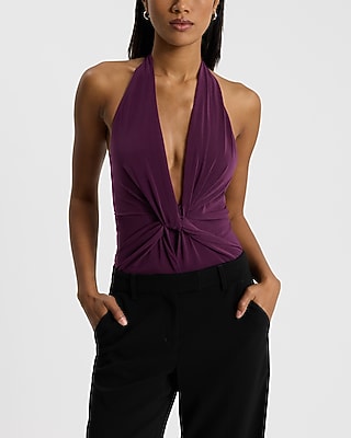 Deep V-Neck Sleeveless Twist Front Bodysuit