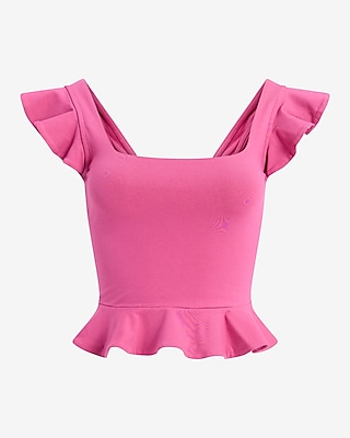 Body Contour Stretch Cotton Flutter Sleeve Peplum Tank