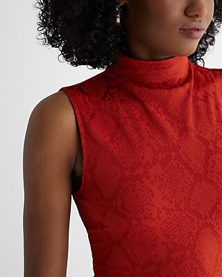 Body Contour Snakeskin Jacquard Mock Neck Tank
