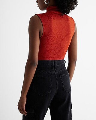 Body Contour Snakeskin Jacquard Mock Neck Tank