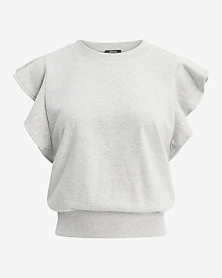 Crew Neck Flutter Sleeve Banded Bottom Sweatshirt
