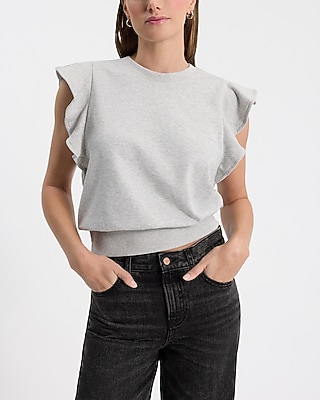 Crew Neck Flutter Sleeve Banded Bottom Sweatshirt