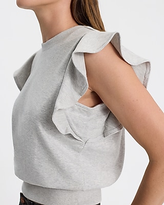 Crew Neck Flutter Sleeve Banded Bottom Sweatshirt